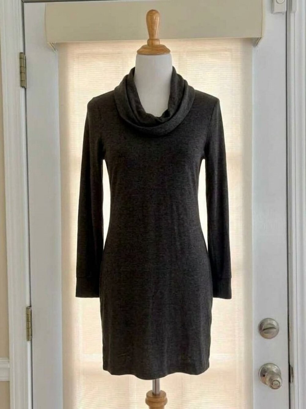 White House Black Market Grey Cowl Neck Knit Sweater Dress